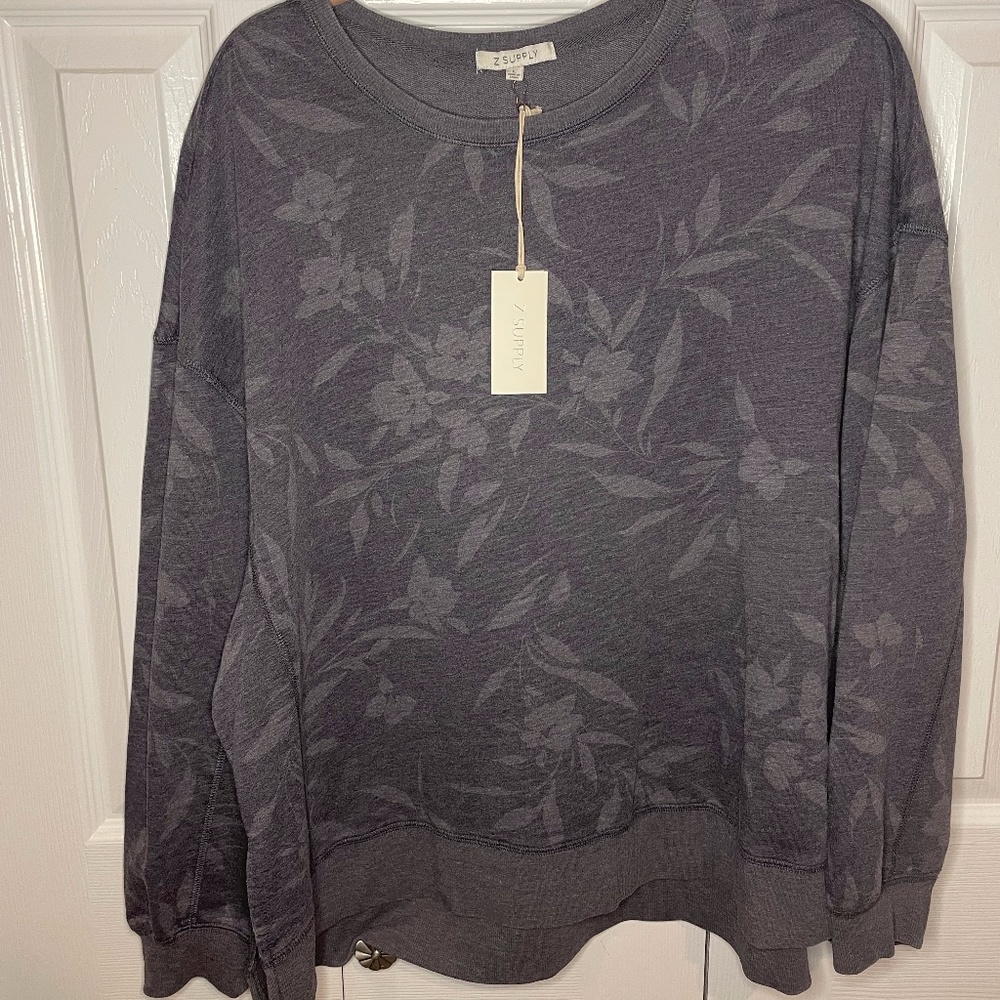 Z Supply Soft Grey flowered Long Sleeve Top NWT